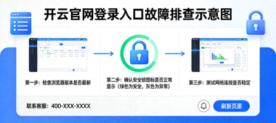 开云官网登录入口故障排查示意图，显示浏览器与安全锁图标，帮助用户解决访问问题