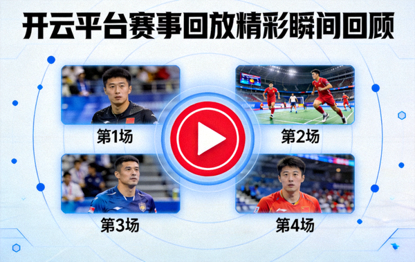 开云平台赛事回放精彩瞬间回顾示意图，包含播放按钮与集锦缩略图