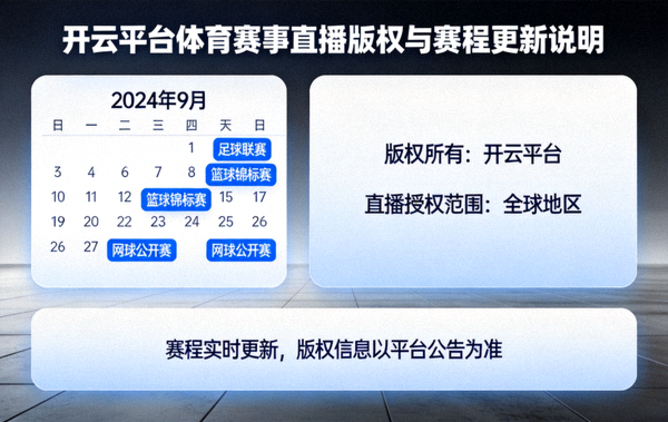 开云平台体育赛事直播版权与赛程更新说明示意图，包含日历与版权标识
