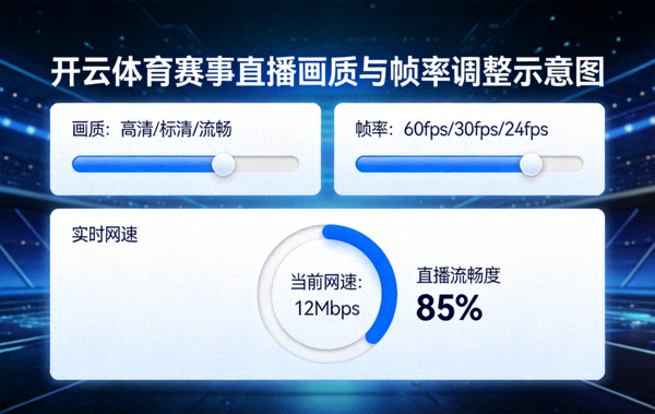 开云体育赛事直播画质与帧率调整示意图，包含设置滑块与实时网速显示